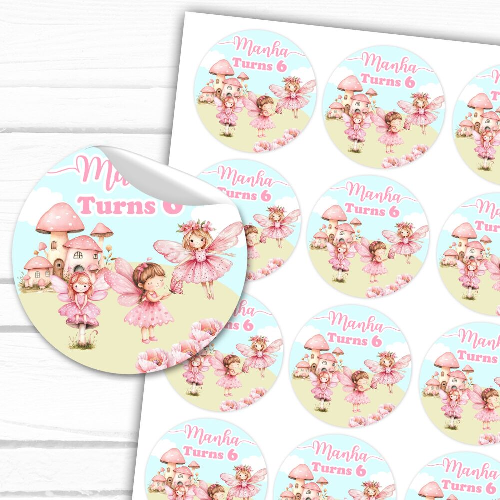 Personalised Stickers Fairies Birthday Party Bag Labels A4 Sheet x1