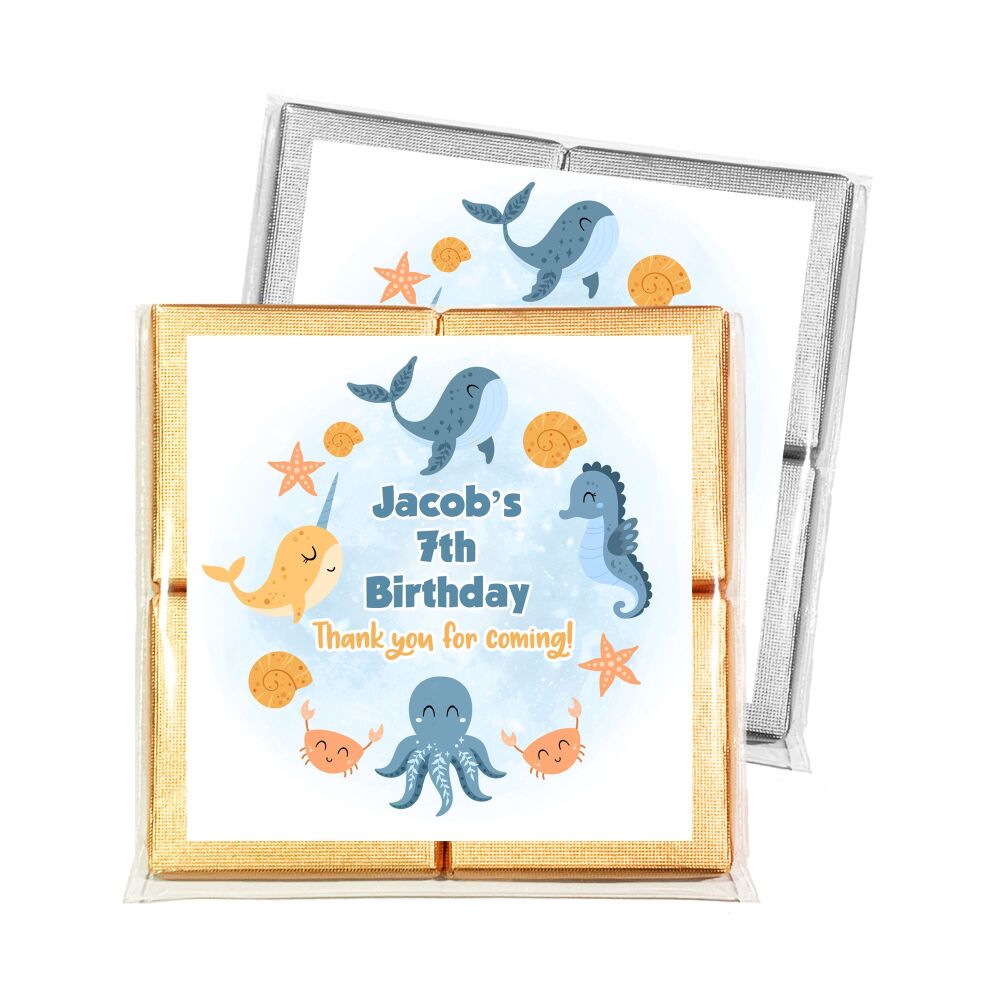 Children's Party Chocolates Personalised Favours Under Sea Ocean x1