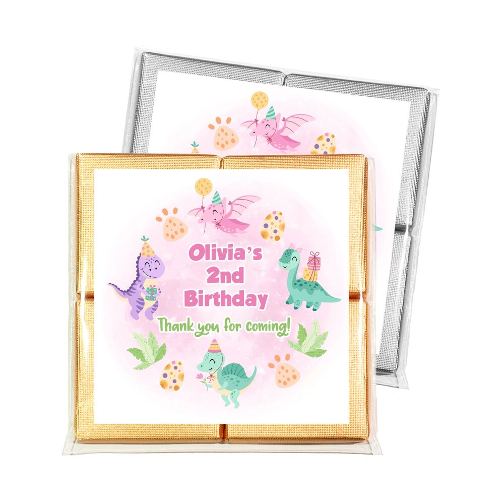 Children's Party Chocolates Personalised Favours Pink Dinosaurs x1