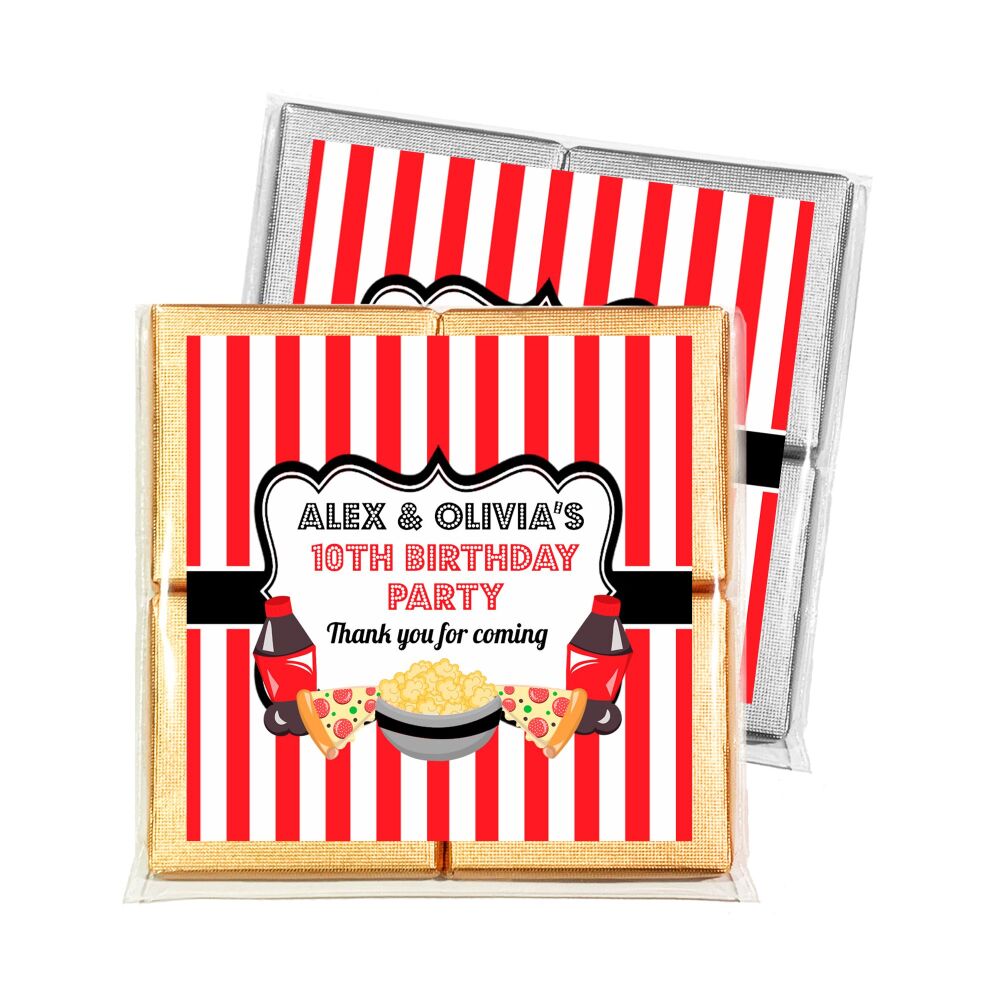 Children's Party Chocolates Personalised Favours Movie Night x1