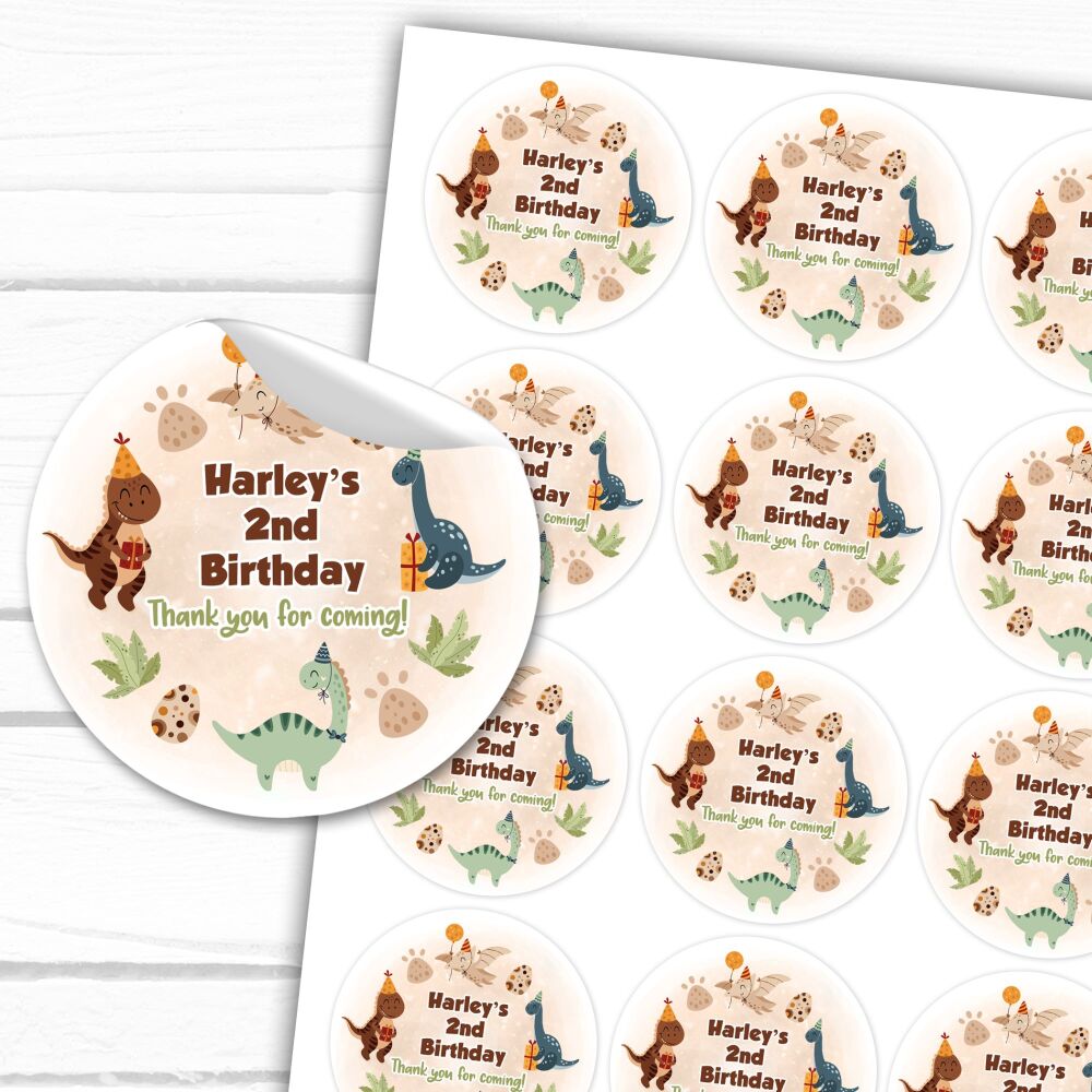 Personalised Stickers Birthday Party Bag Labels Partying Dinosaurs