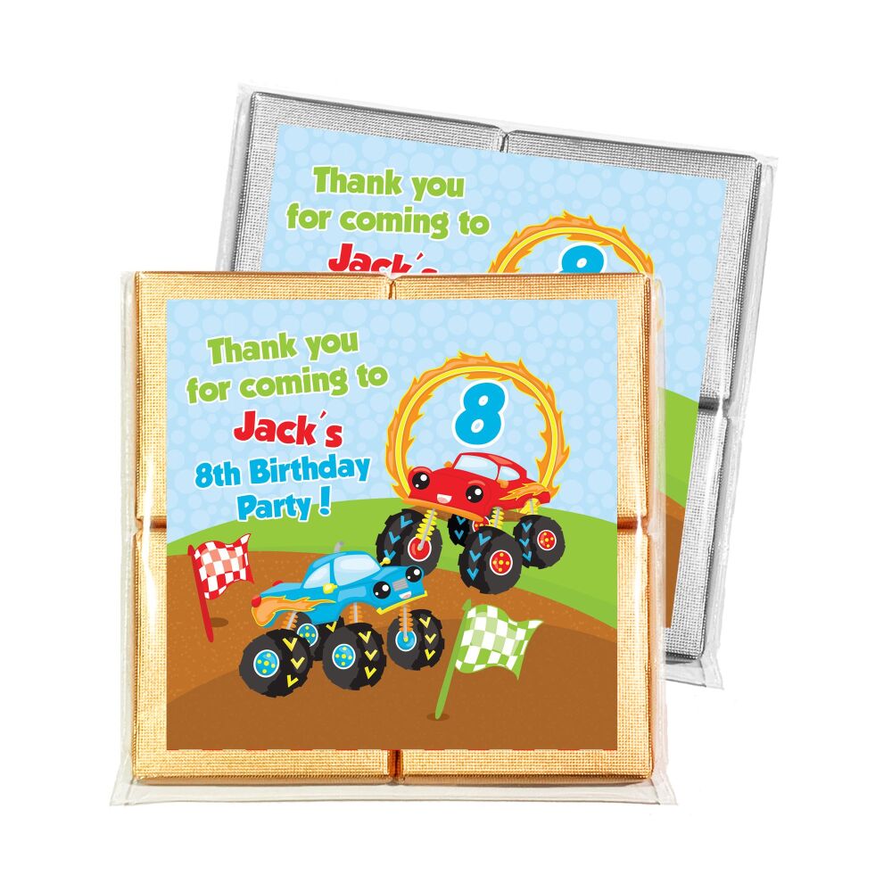 Children's Party Chocolates Personalised Favours Monster Trucks x1