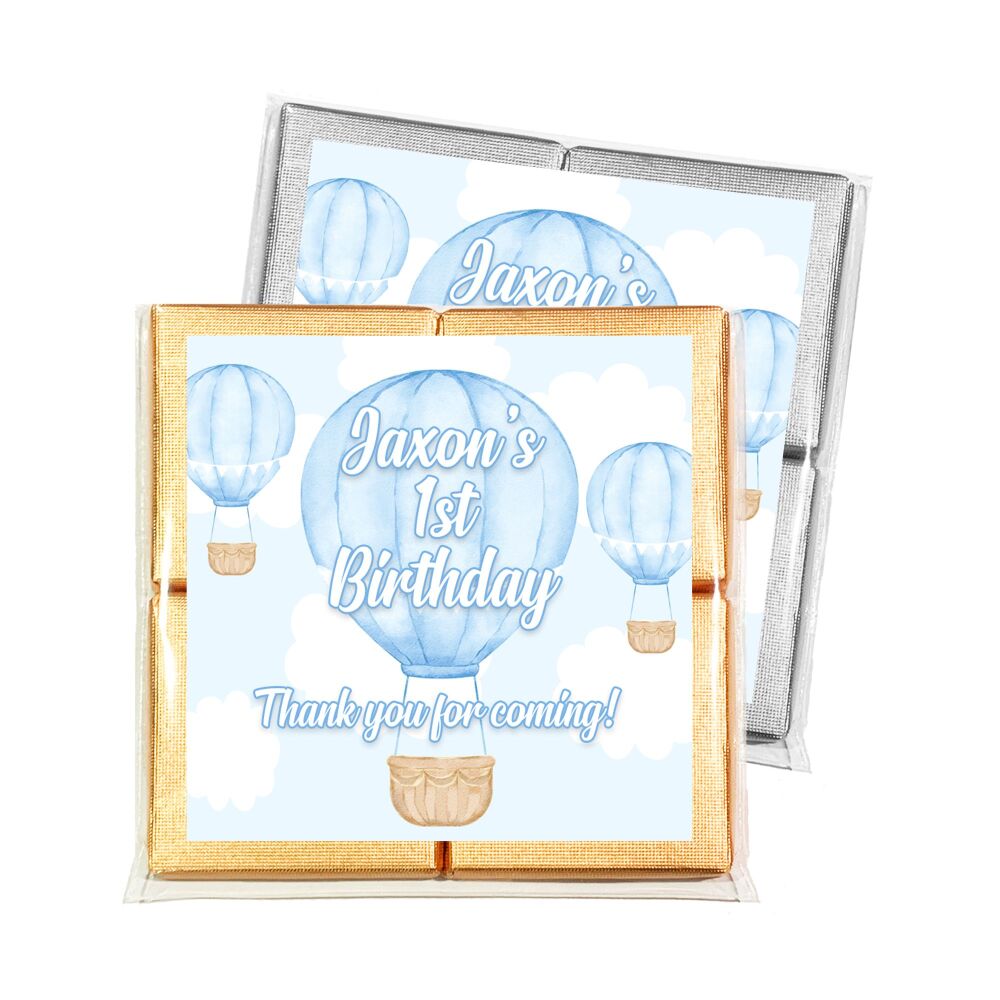 Children's Party Chocolates Personalised Favours Blue Hot Air Balloons x1
