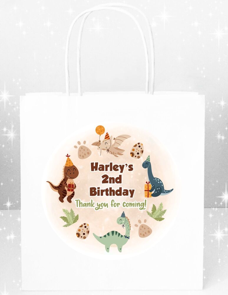 Kids Party Bags Personalised Partying Dinosaurs x1