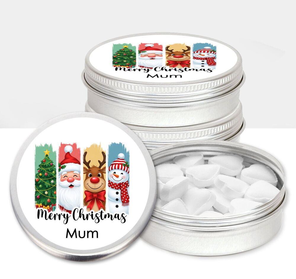 Personalised Christmas Mints Sweets Tins Brushstrokes x1