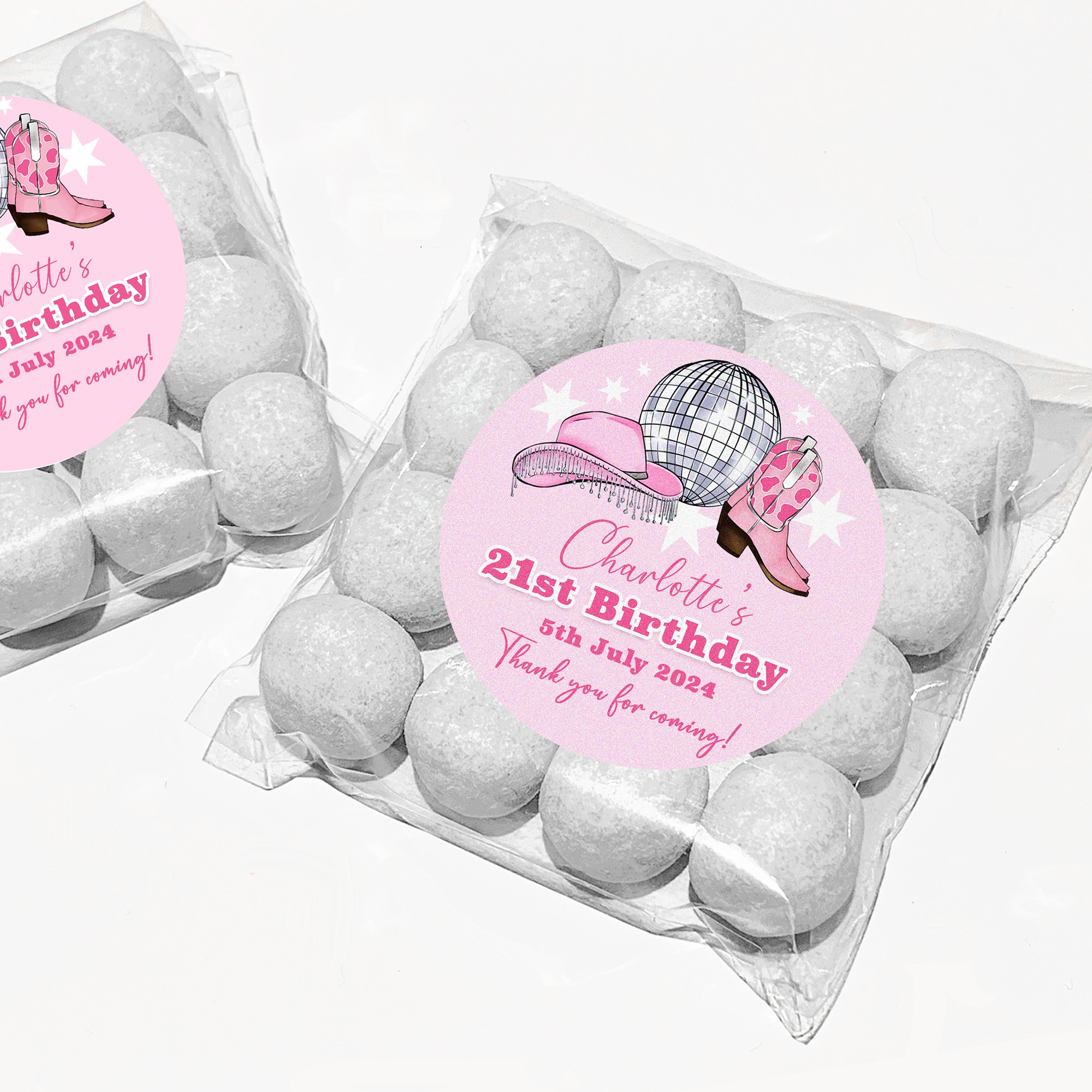 Adult birthday party favours sweet bags and stickers kits