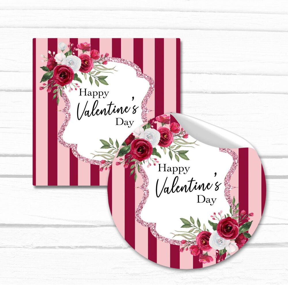 Happy Valentines Day Stickers Roses Stripes