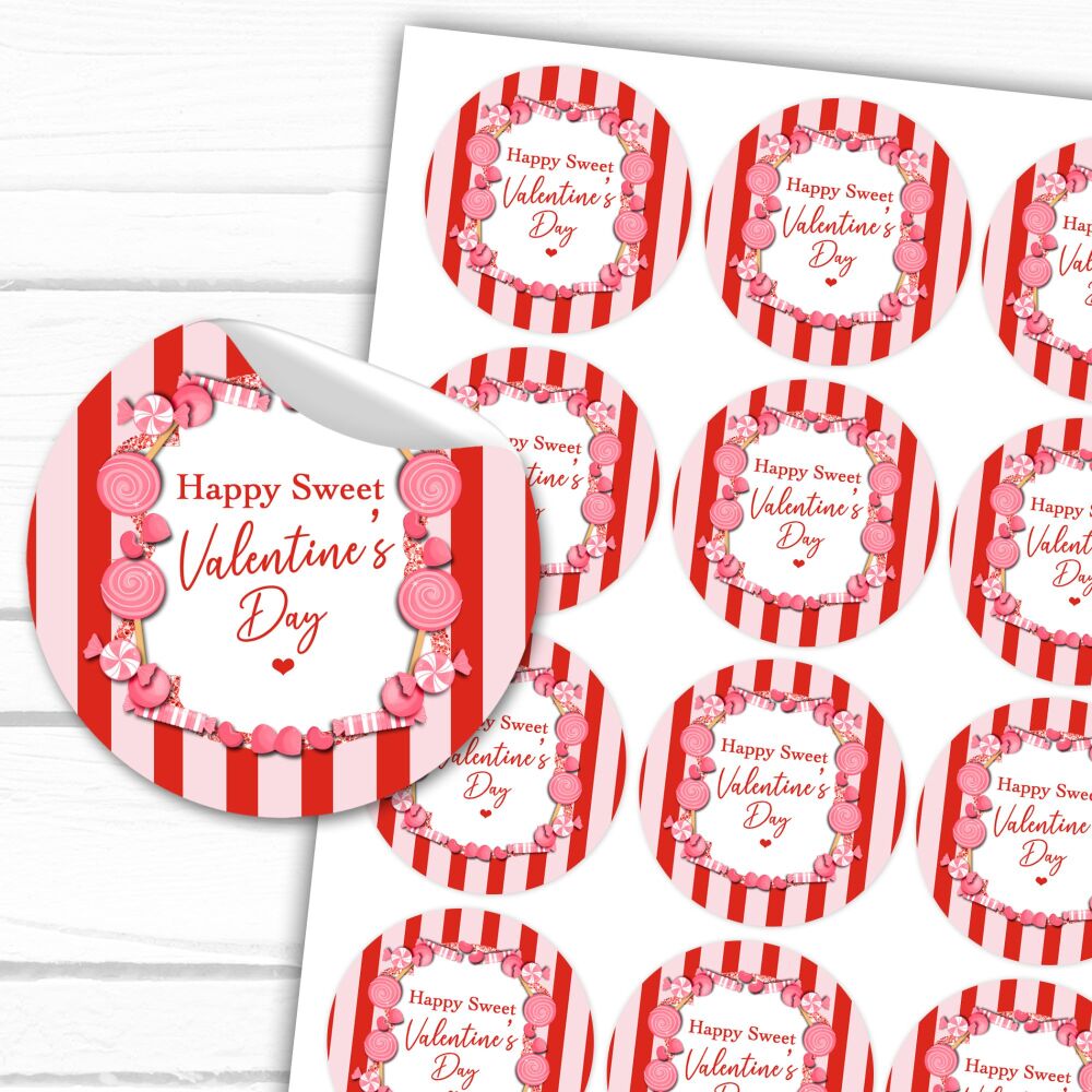 Sweet Valentines Stickers Red Candy Stripes