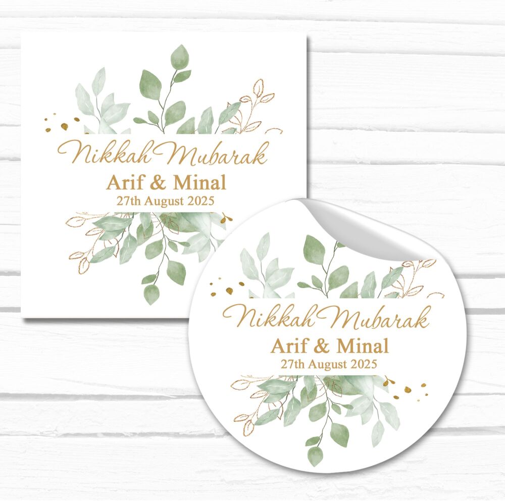 Nikah Mubarak Stickers Personalised Botanicals Gold Leaf