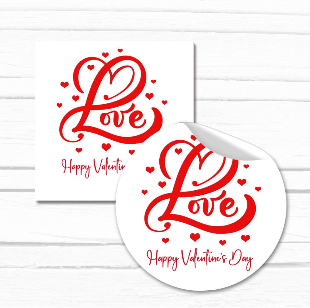 Happy Valentines Day Stickers Gloss Finish Swirls Love Heart
