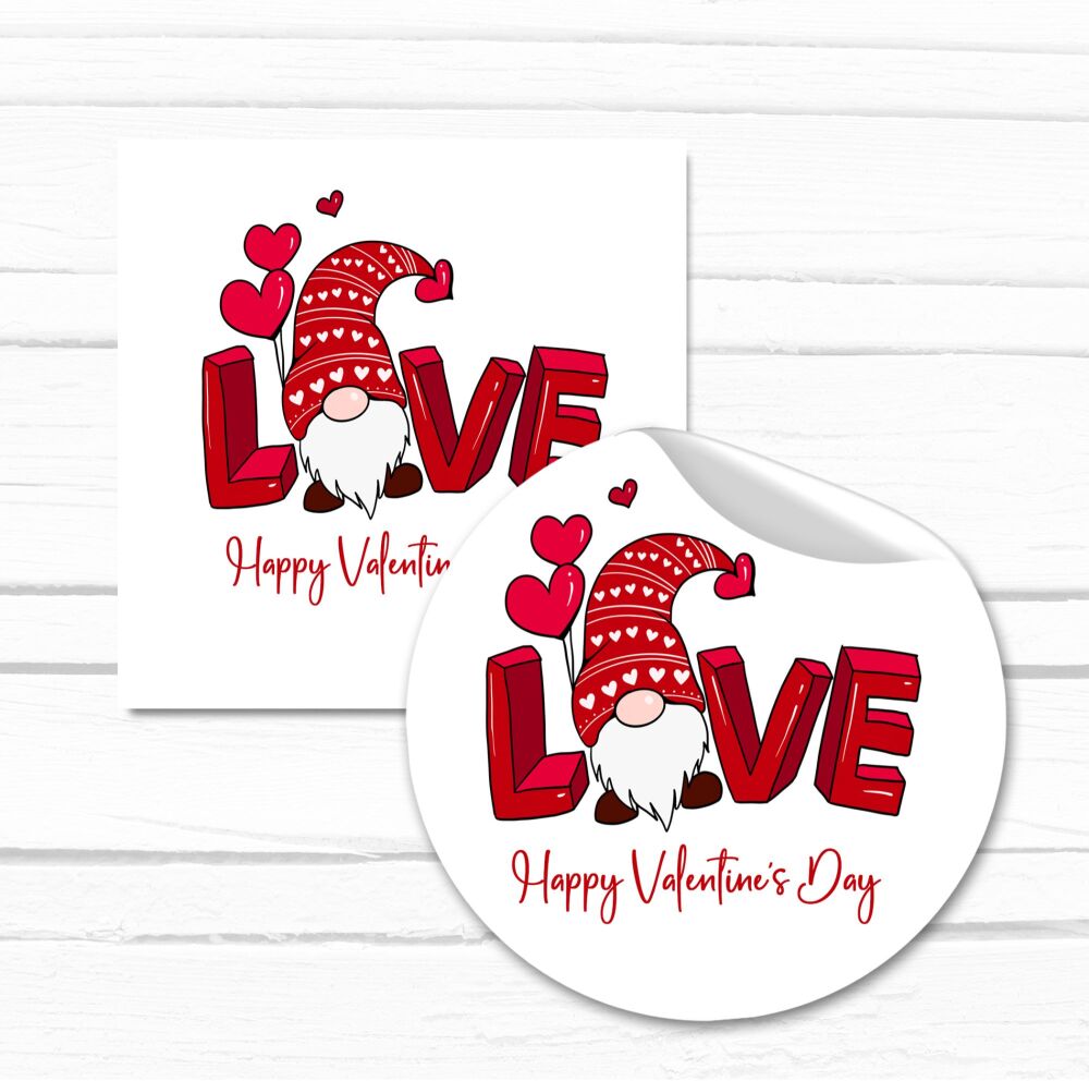 Happy Valentines Day Stickers Gloss Finish - Gnomes Gonks