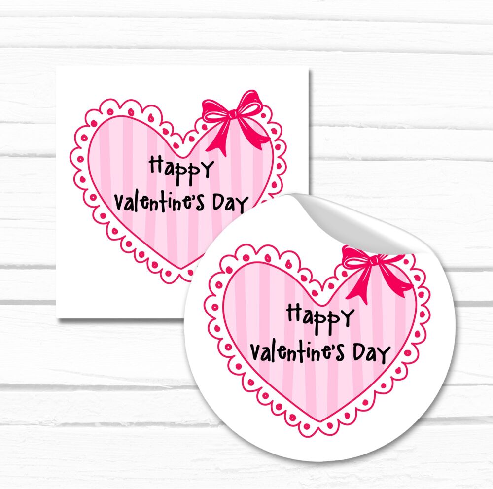 Happy Valentines Day Stickers Labels Heart Bow Frame