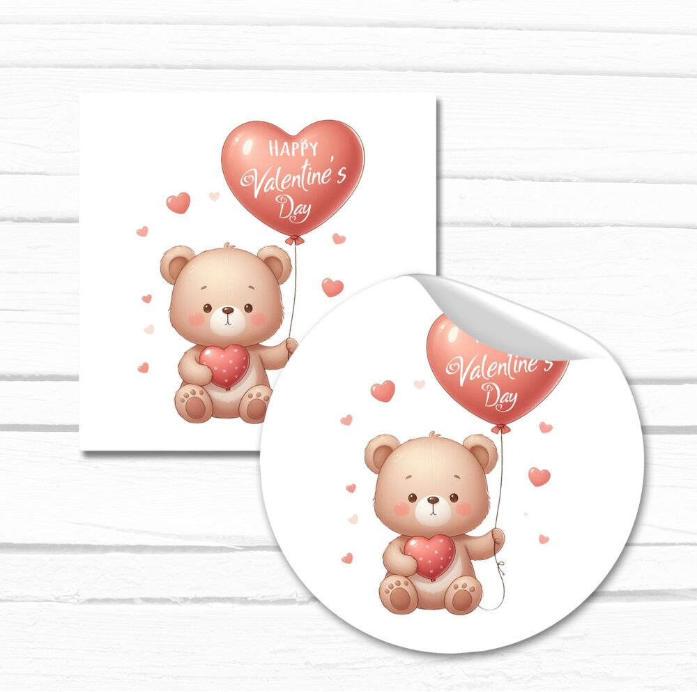 Happy Valentines Day Stickers Labels Bear Balloon
