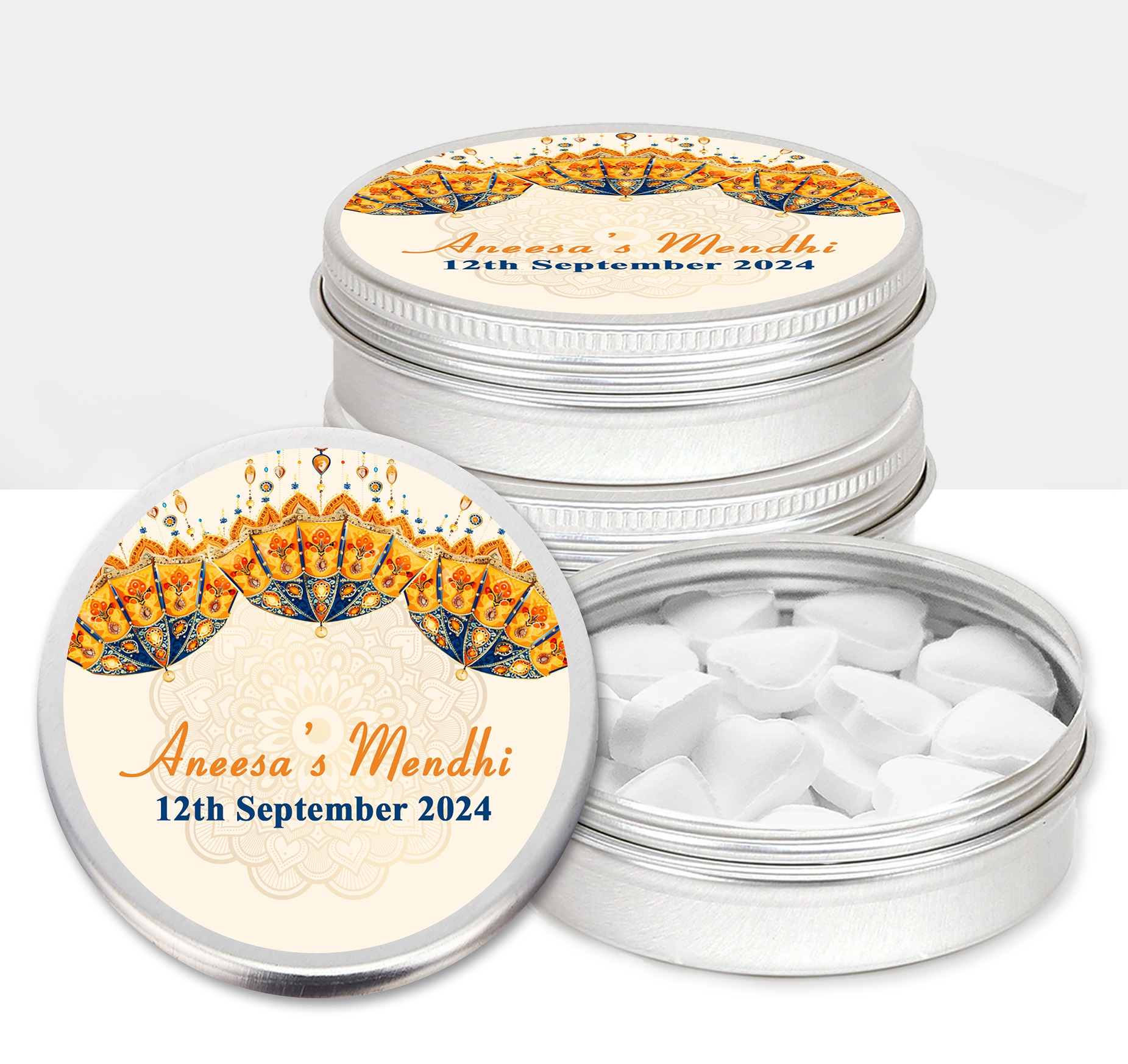 Personalised Mehndi Favours Mint Tins Vegan