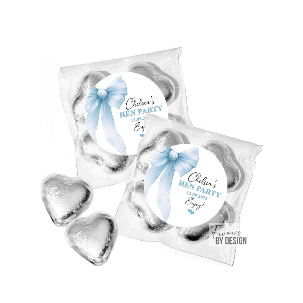 Hen Party Chocolate Hearts Favour Bags | Blue Bow