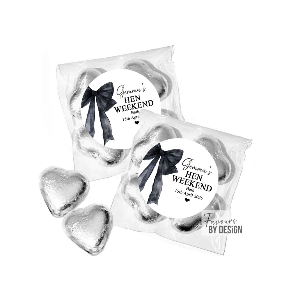 Hen Party Chocolate Hearts Favour Bags | Black Bow
