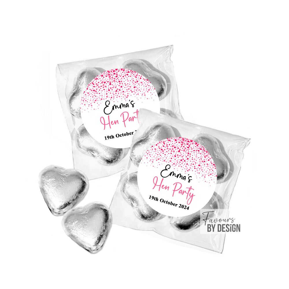 Hen Party Chocolate Hearts Favour Bags | Pink Confetti Hearts