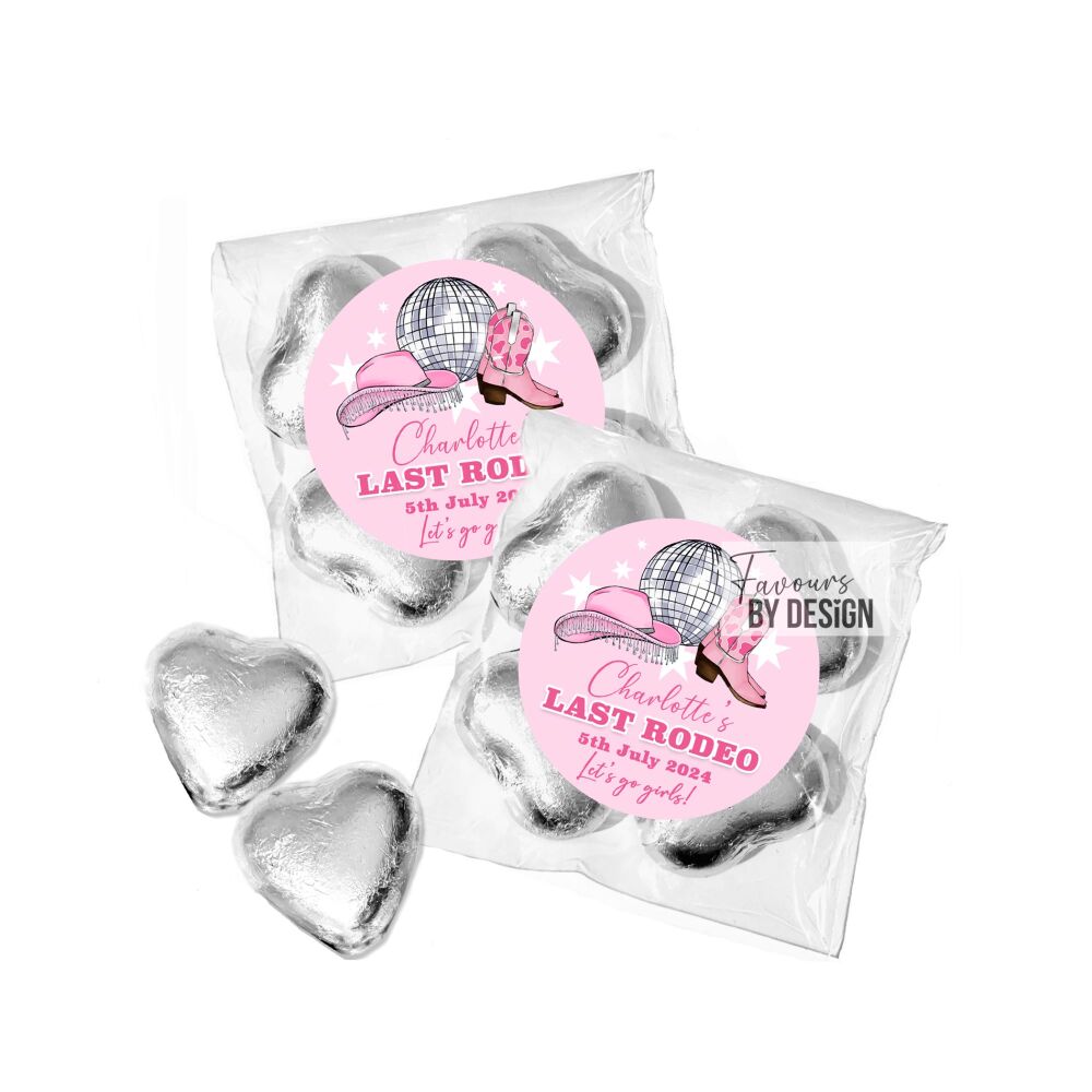 Hen Party Chocolate Hearts Favour Bags | Pink Last Rodeo Cowgirl Disco