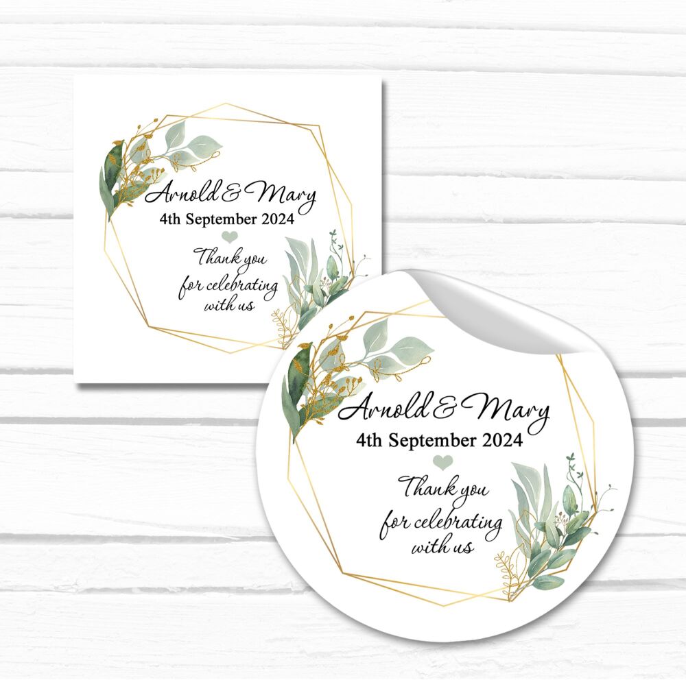 Personalised Wedding Stickers Geometric Botanical Leaves