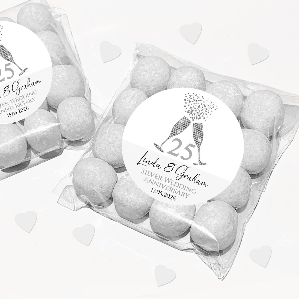 Silver Wedding Anniversary Favour Bags DIY Kits Champagne Glasses x12