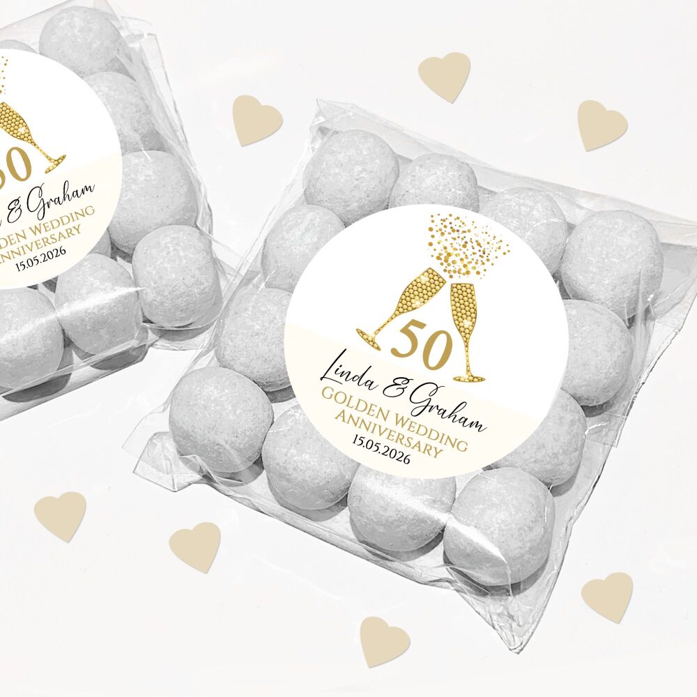 DIY Wedding Anniversary Favour Bags Kits Gold Champagne Glasses x12