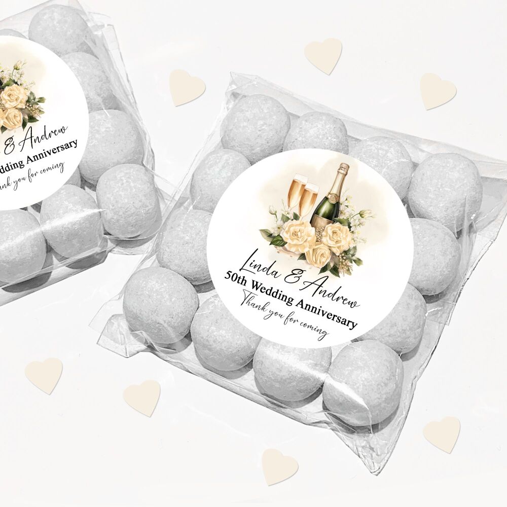 Wedding Anniversary DIY Favour Bags Kits Gold Champagne Flowers x12