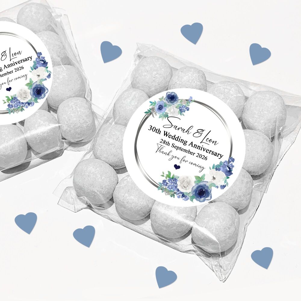 Navy Wedding Anniversary Favour Bags DIY Kits Blue White Flowers x12