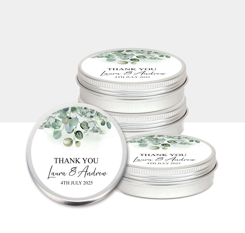 Wedding Favours Mints Sweets Tins | Eucalyptus Greenery x1