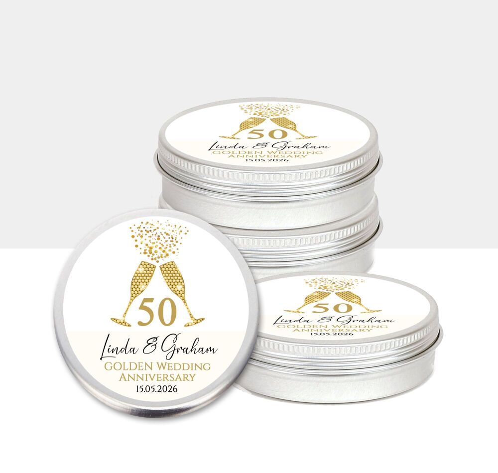 Wedding Anniversary Favours Tins Gold Champagne Glasses x1