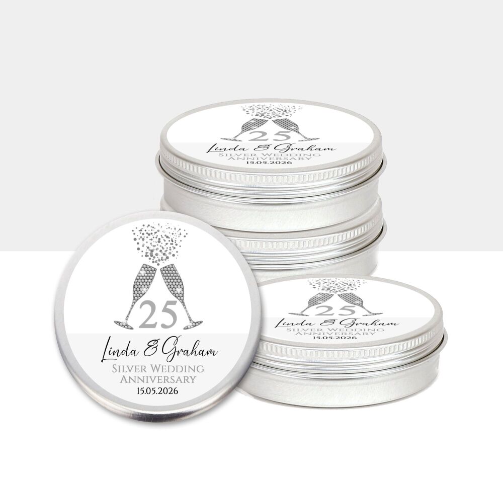 Wedding Anniversary Favours Tins Silver Champagne Glasses x1
