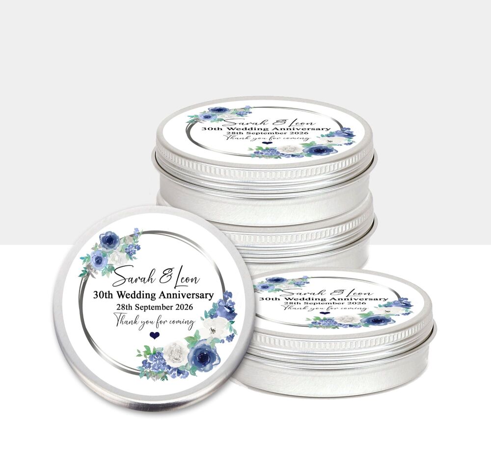 Wedding Anniversary Favours Tins Navy Blue Flowers x1