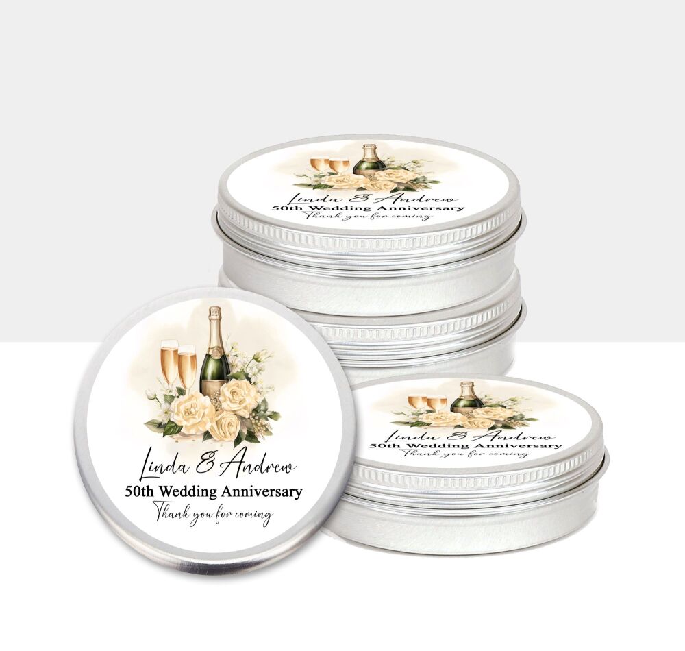Wedding Anniversary Favours Tins Gold Floral Champagne x1
