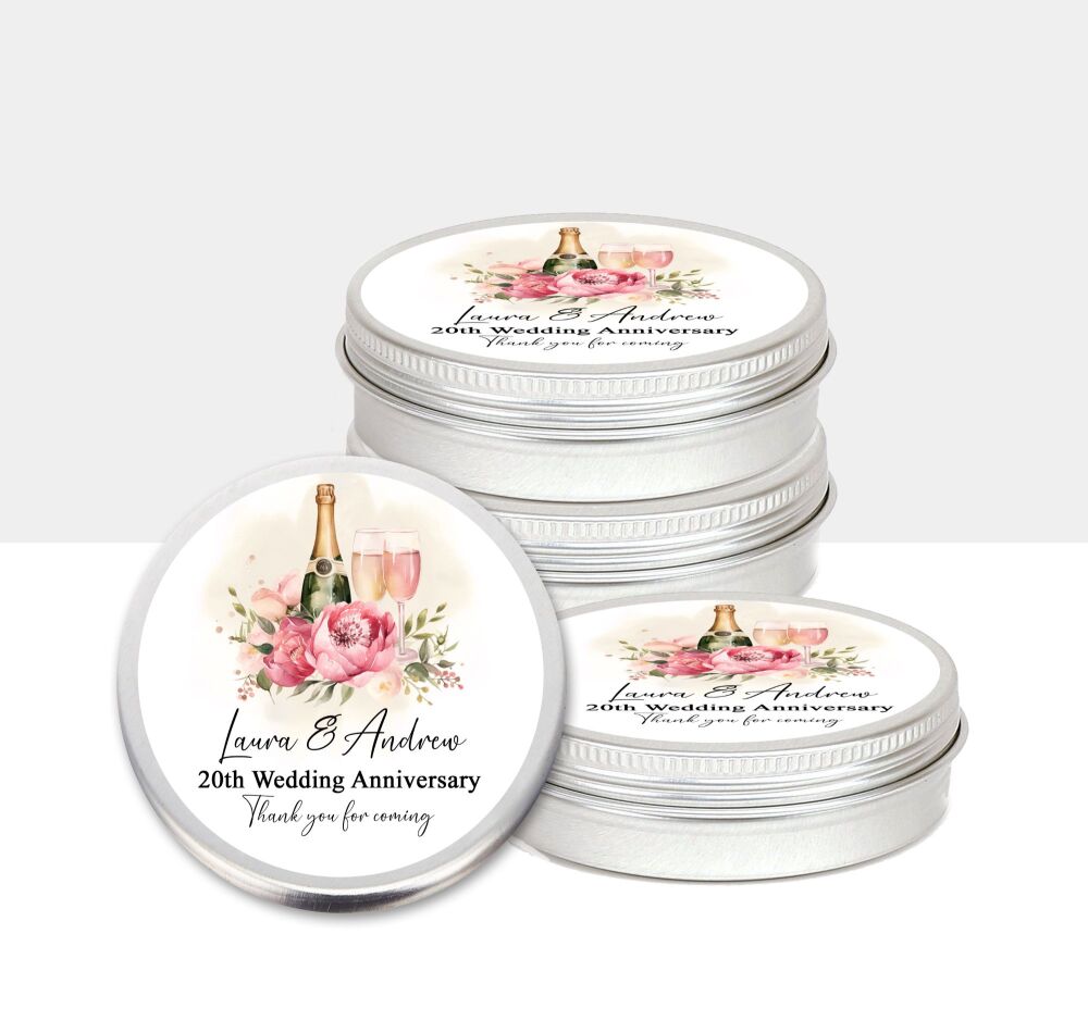 Wedding Anniversary Favours Tins Pink Floral Champagne x1