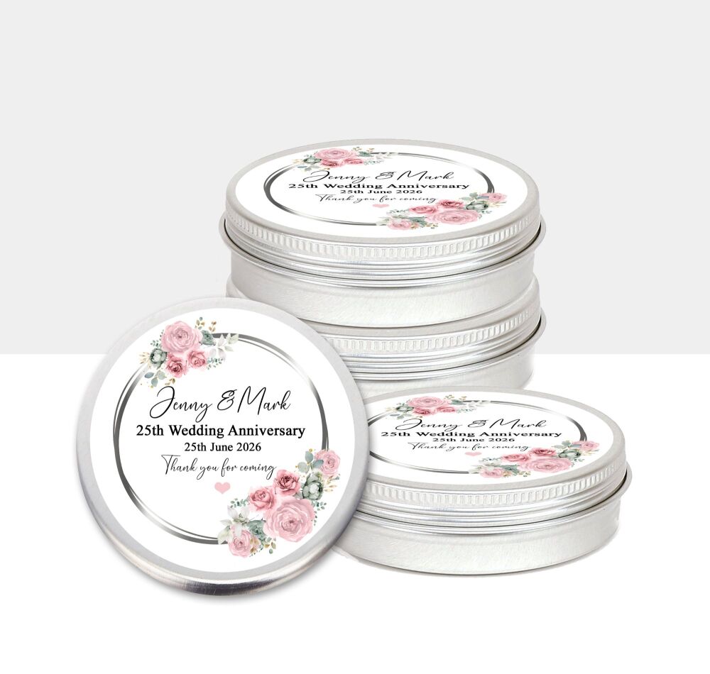 Wedding Anniversary Favours Tins Sage Green Pink Flowers x1