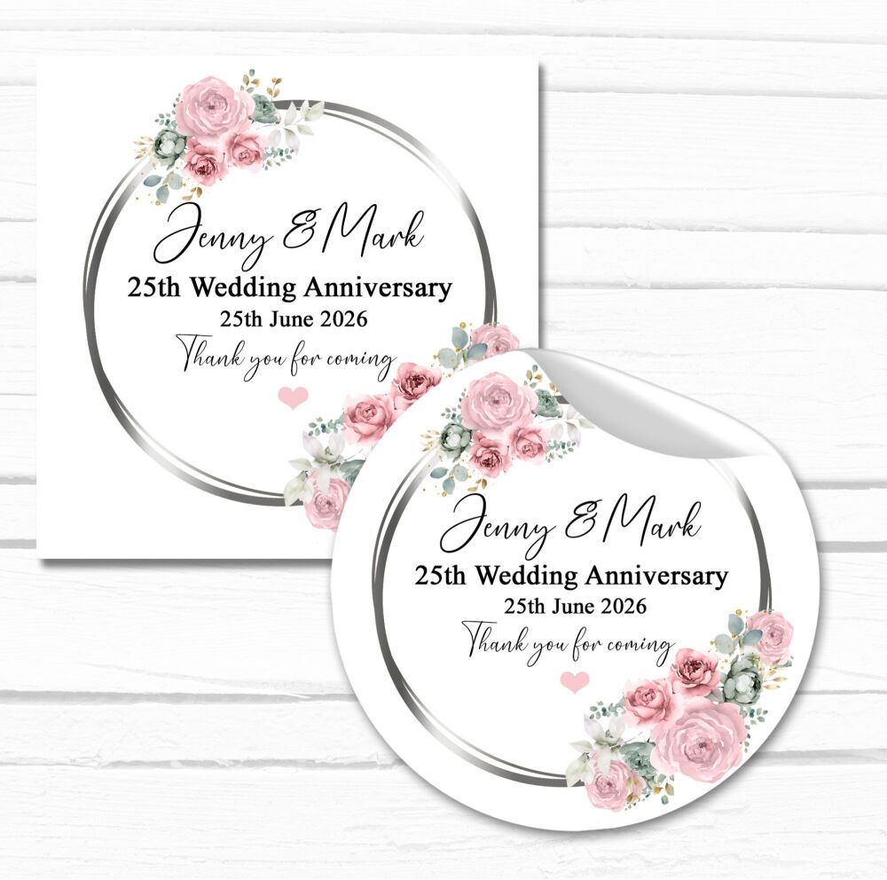 Personalised Wedding Anniversary Stickers Sage Green Pink Flowers
