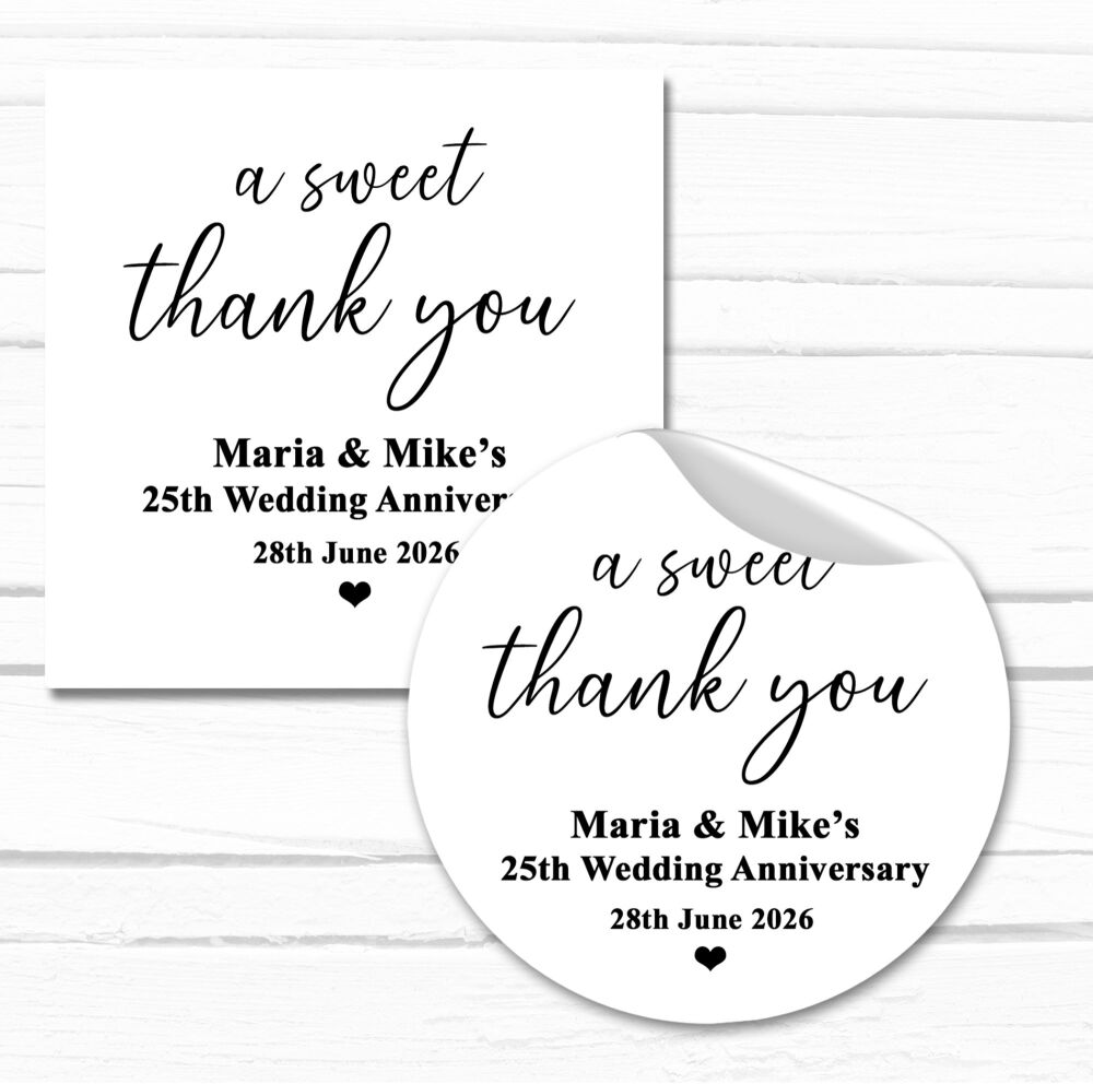 A sweet Thank You Wedding Anniversary Personalised Favour Stickers