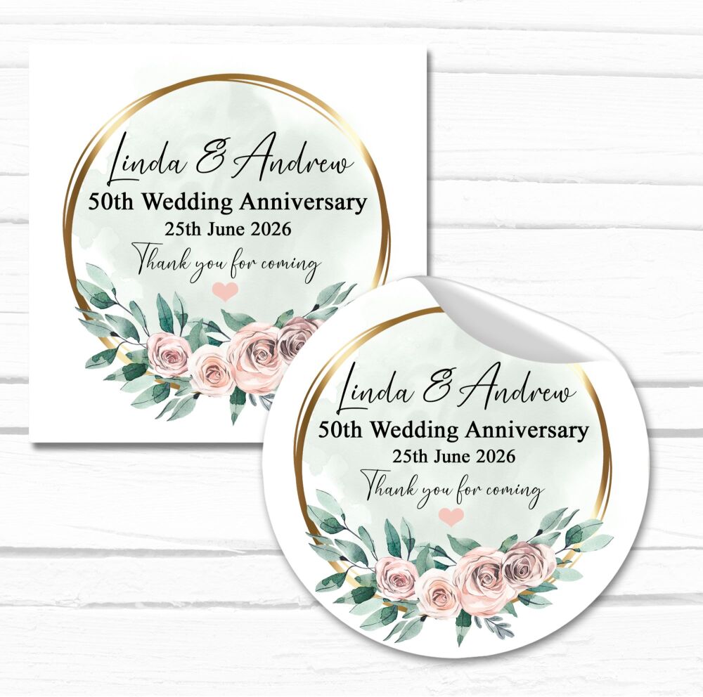 Personalised Wedding Anniversary Stickers Floral Gold Frame