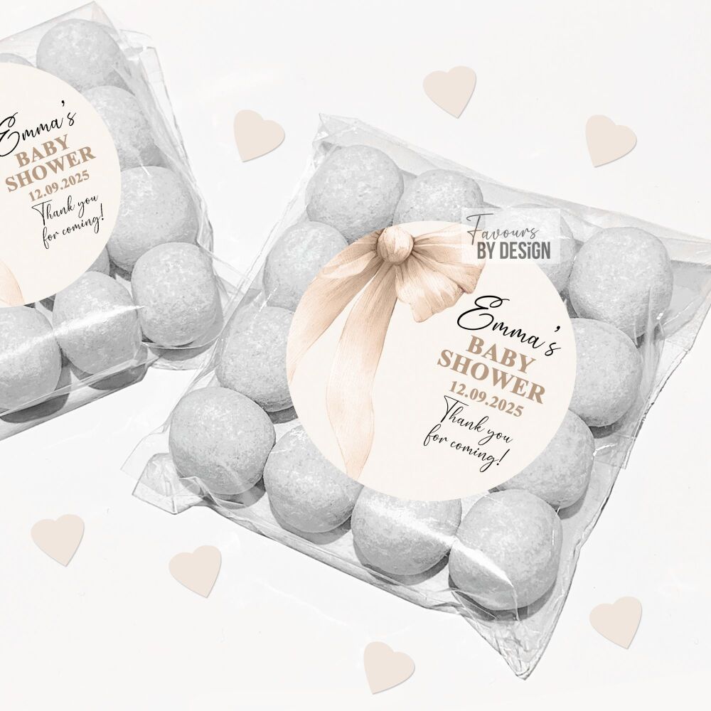Beige Bow Baby Shower Party Favour Bags Kits x12