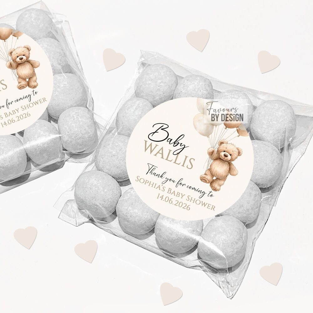 Beige Bear Balloons Baby Shower Party Favour Bags Kits x12