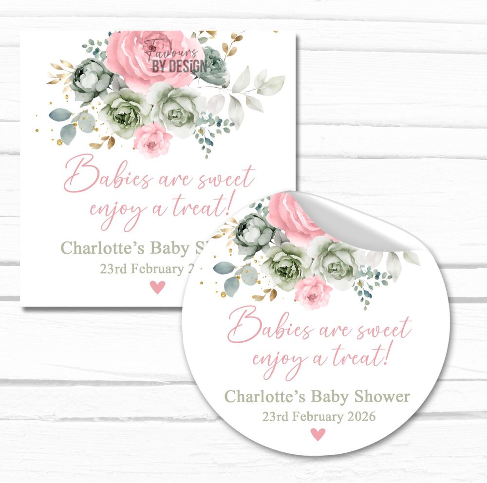Pink Babies Are Sweet Personalised Baby Shower Stickers