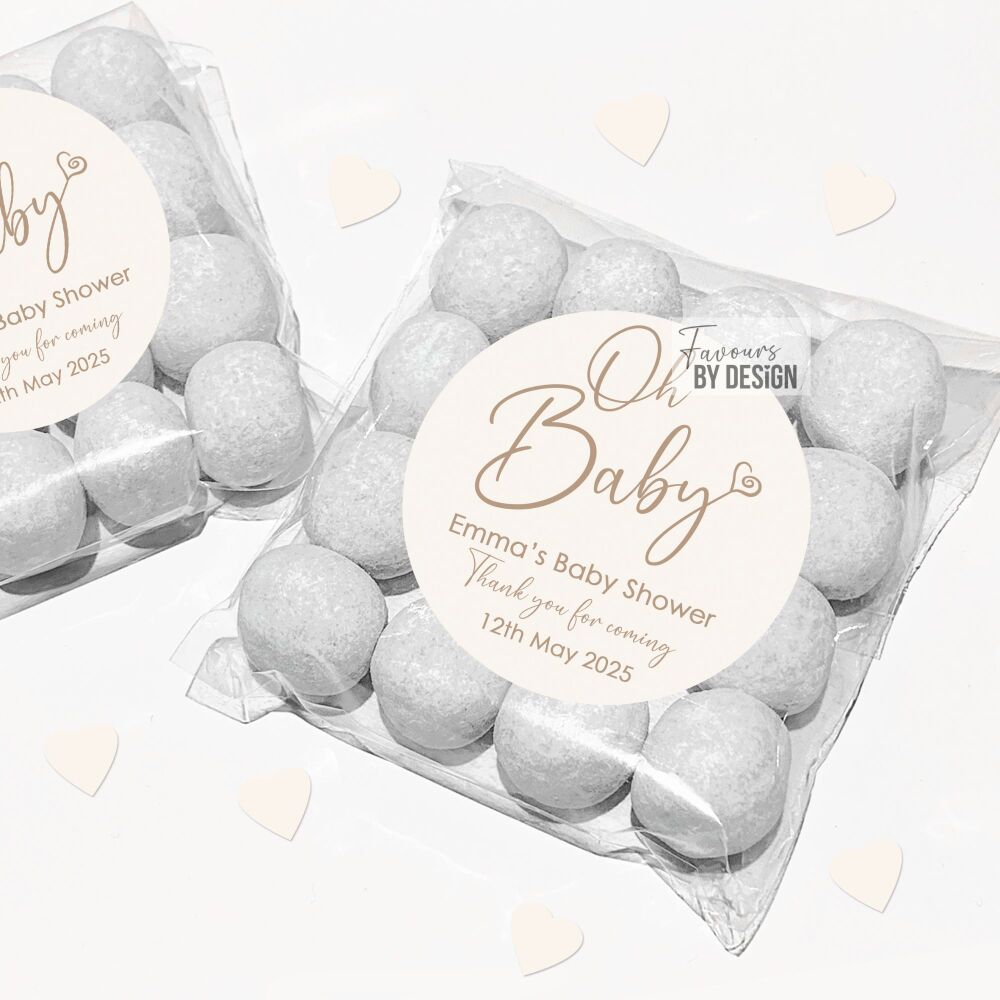Beige Oh Baby Shower Party Favour Bags Kits x12