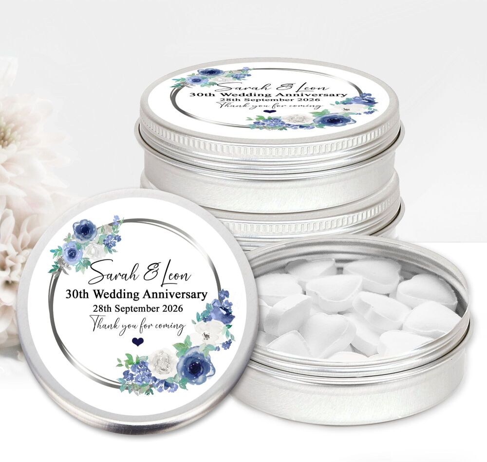 Wedding Anniversary Favours Tins Navy Blue Flowers x1