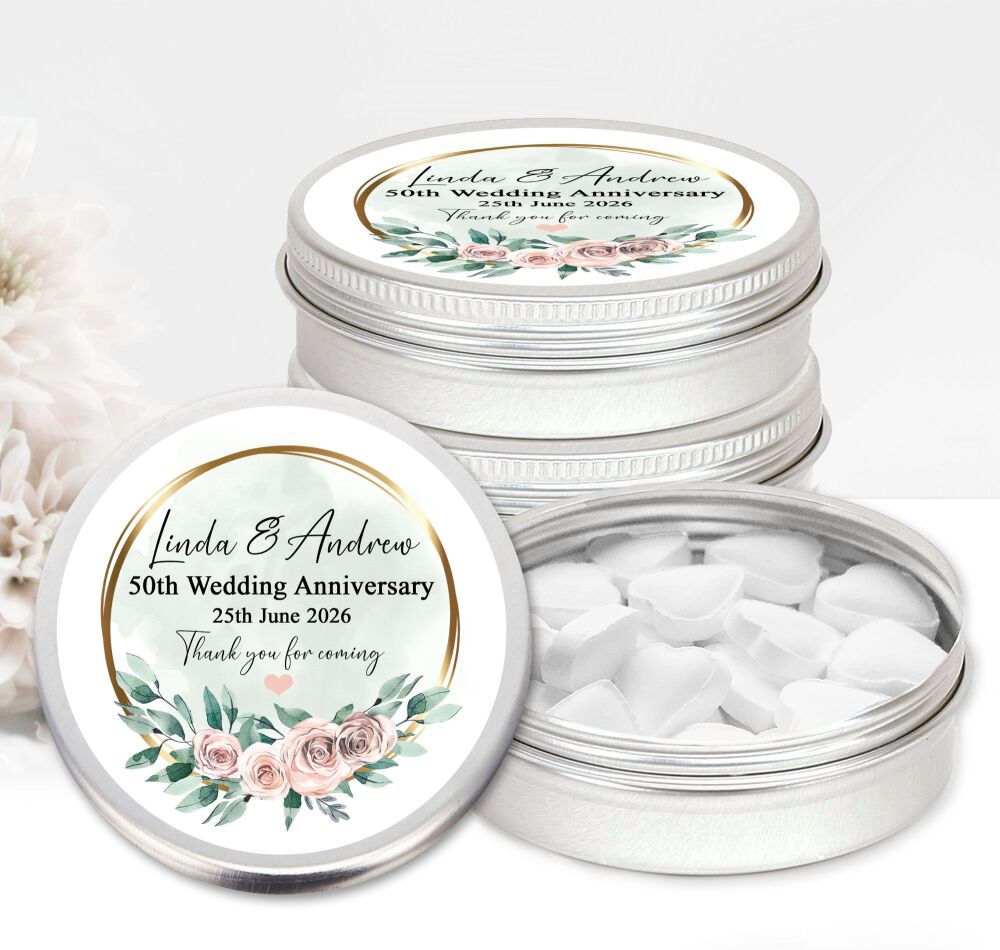 Wedding Anniversary Favours Tins Floral Gold Frame x1