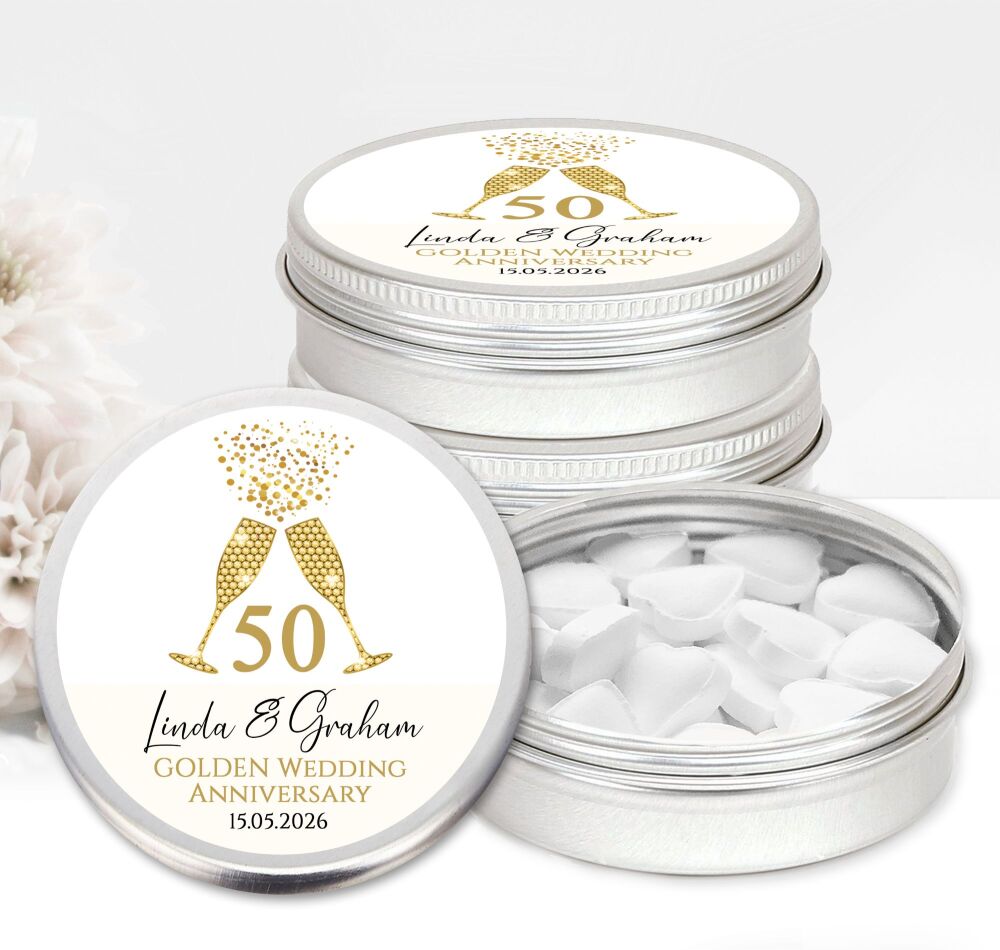 Wedding Anniversary Favours Tins Gold Champagne Glasses x1