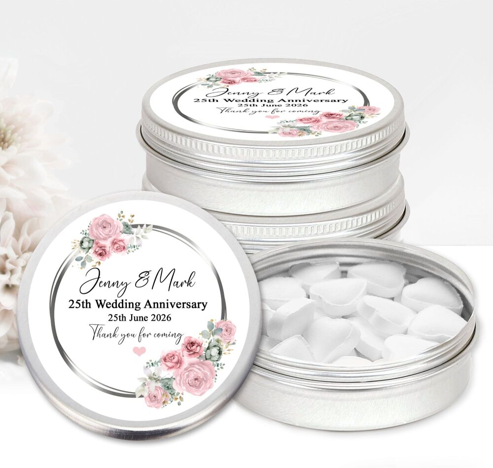 Wedding Anniversary Favours Tins Sage Green Pink Flowers x1