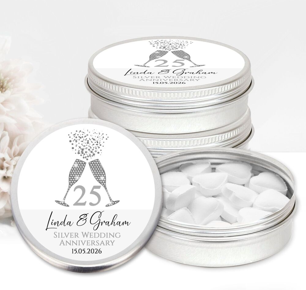 Wedding Anniversary Favours Tins Silver Champagne Glasses x1