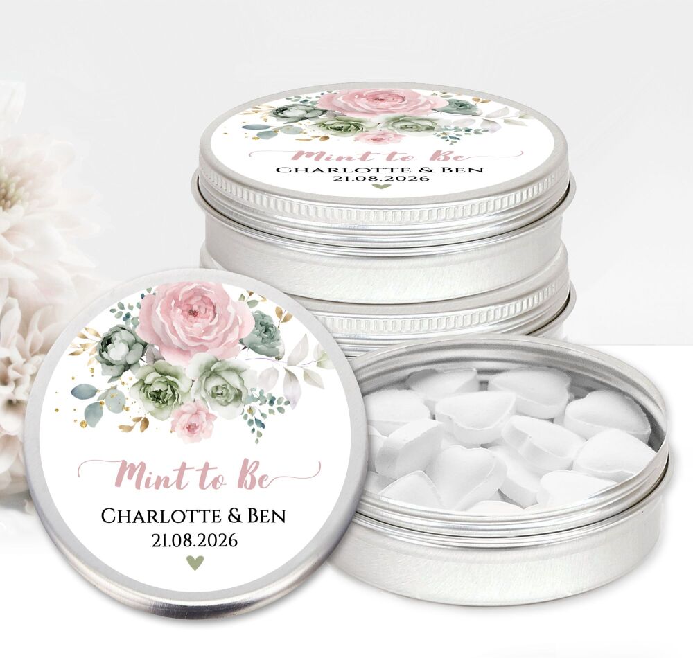 Love is Sweet Wedding Favours Tins | Blush Pink Sage Flowers x1