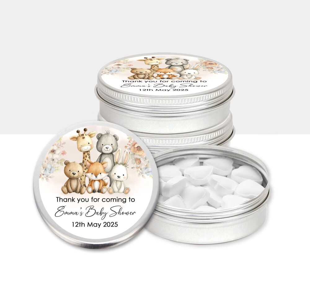 Baby Shower Party Favours Mint Tins | Boho Baby Animals x1