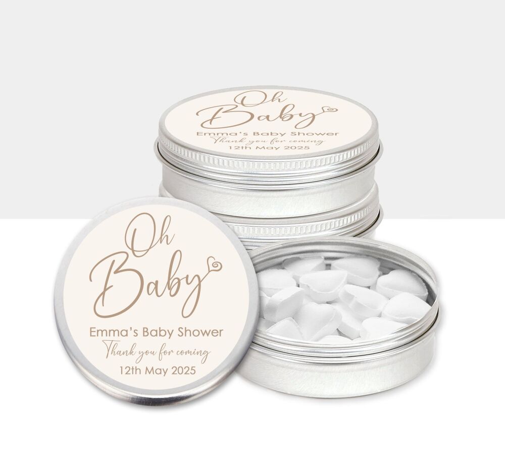 Neutral Baby Shower Party Favours Mint Tins | Beige Oh Baby x1