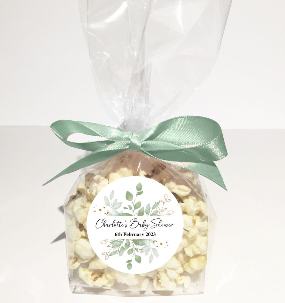 Baby Shower Popcorn Favours Bags Kits DIY Botanicals Gold Leaf x1